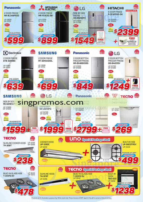 Fridges, Panasonic, Mitsubishi Electric, Hitachi