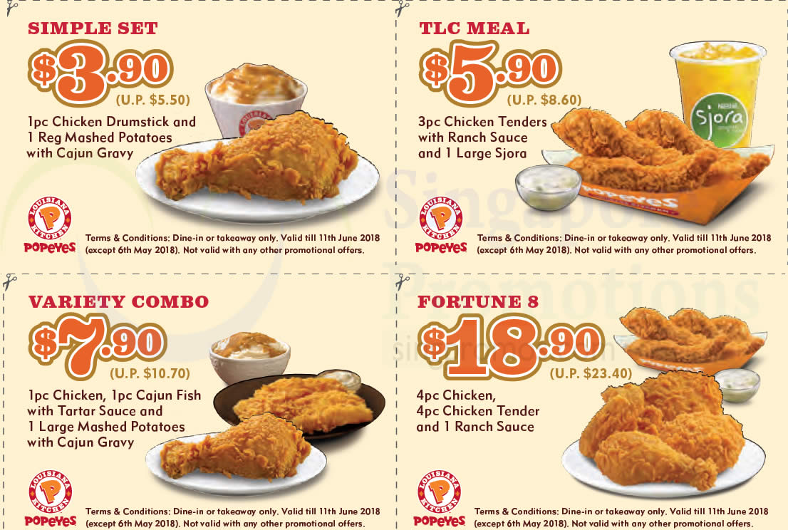 Popeyes NEW Dine in Takeaway Discount Coupon Deals Ends 11 Jun 2018