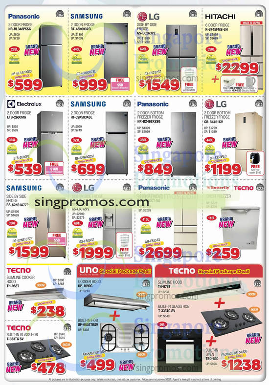 Fridges Panasonic, Samsung, LG, Hitachi, Tecno, Hobs, Hoods