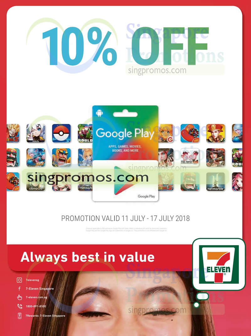 7-Eleven: 10% off Google Play gift cards from 11 - 17 Jul 2018