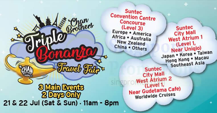 Featured image for Chan Brothers Triple Bonanza Travel Fair at Suntec from 21 - 22 Jul 2018