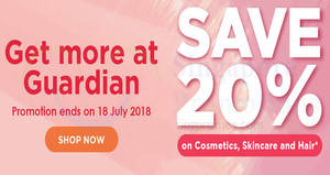 Featured image for (EXPIRED) Guardian: 20% OFF all cosmetics, skincare and hair products till 18 Jul 2018