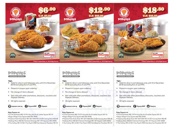 (EXPIRED) Popeyes: Save up to $13 with these coupons valid till 31 Dec 2018