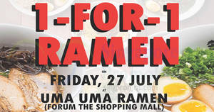 Featured image for Uma Uma Ramen: 1-FOR-1 ramen all-day at Forum outlet on 27 Jul 2018