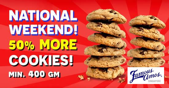 Featured image for Famous Amos: Enjoy 50% more cookies with a min. purchase of 400g Cookies in Bag from 8 - 10 Aug 2020