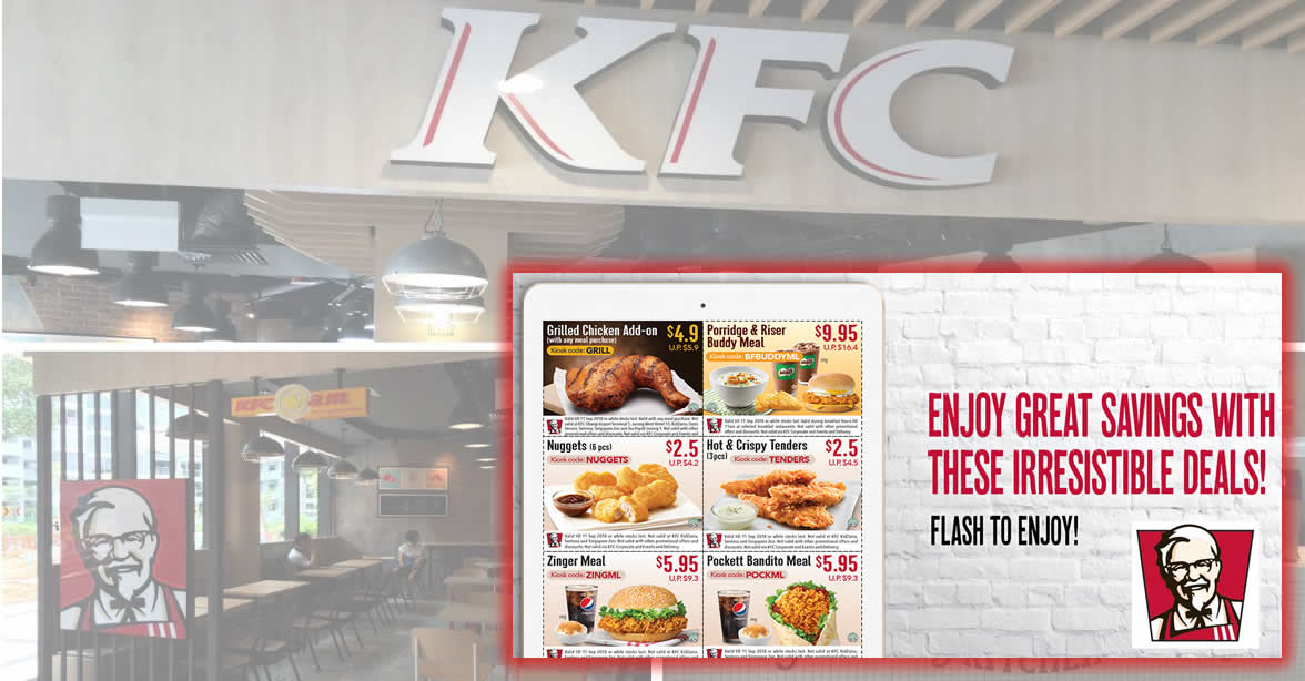 Featured image for KFC releases new dine-in/takeaway discount e-coupons valid till 11 Sep 2018