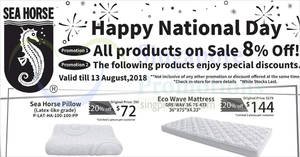 Featured image for Sea Horse: 8% off ALL products – mattresses, sofa sets, pillows & more! From 9 – 13 Aug 2018
