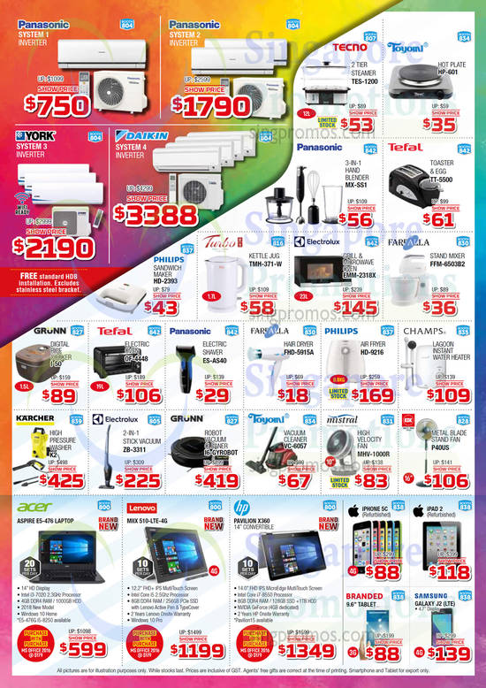 Air Condiitoners, Notebooks, Tablets, Small Appliances