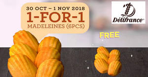 Featured image for Delifrance: 1-for-1 classic madeleines at almost all outlets till 1 Nov 2018