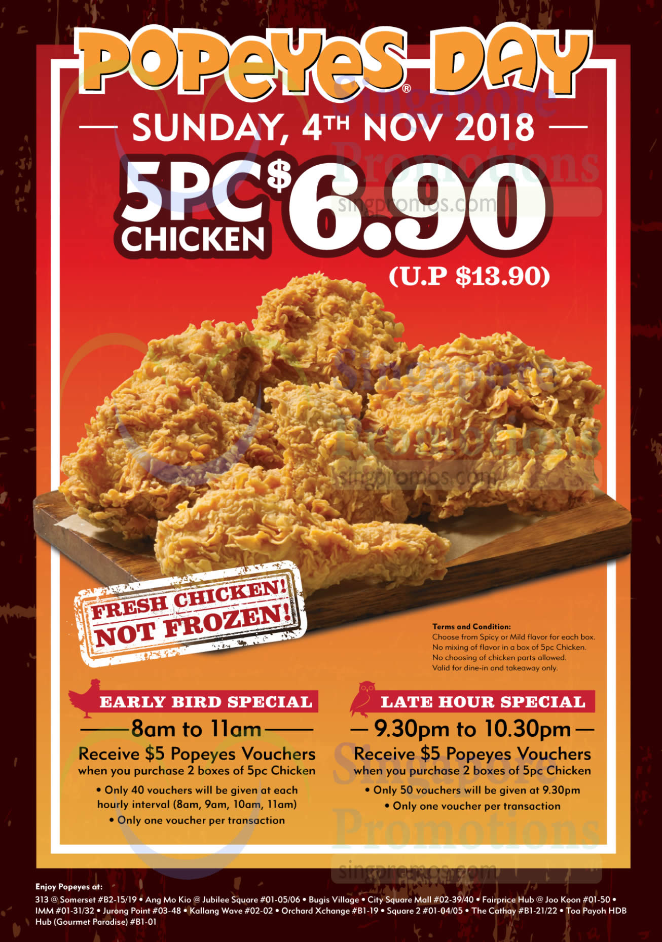 (EXPIRED) Popeyes: 5pcs chicken for $6.90 (U.P. $13.90) deal to return ...