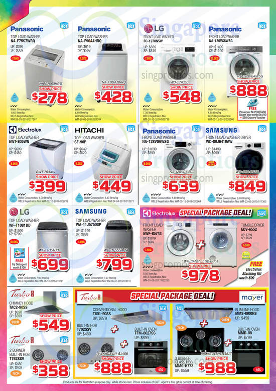 Washers Panasonic, LG, Electrolux, Samsung, Hood, Turbo