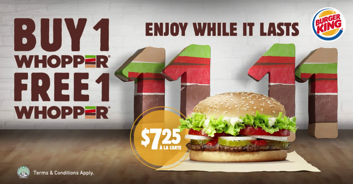 Featured image for Burger King is offering 1-for-1 WHOPPER® burgers at almost all outlets from 9 Nov 2018 - while stocks last!