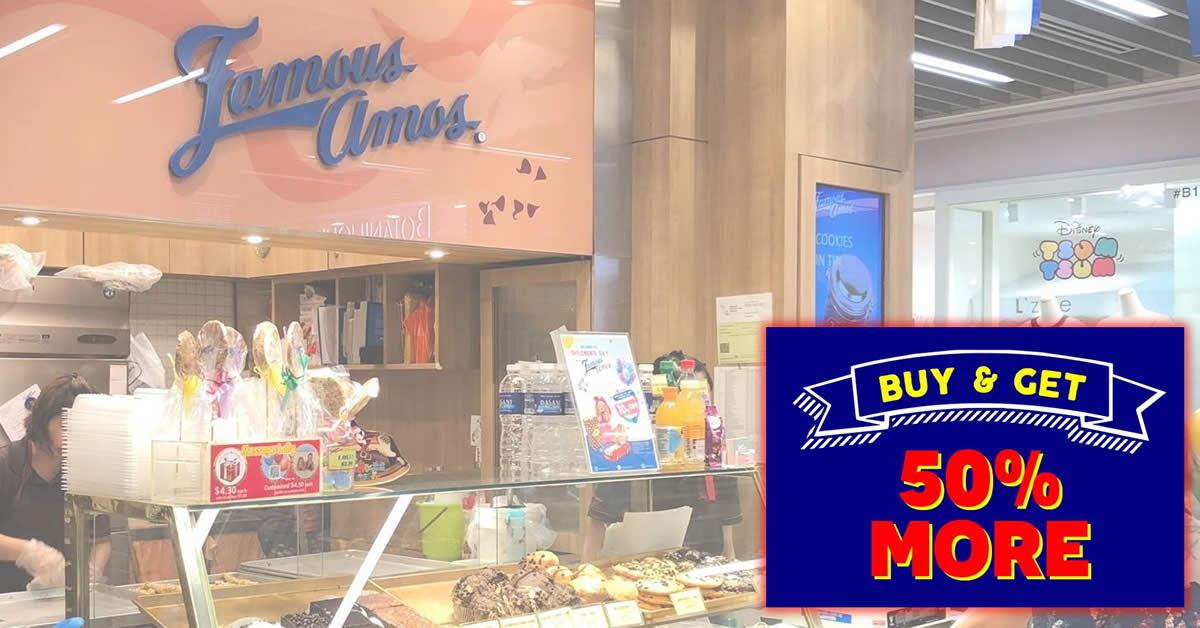 Featured image for Famous Amos: Get 50% more cookies free with min purchase of 400gm Cookies In Bag from 9 - 10 August 2019