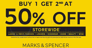 Featured image for Marks and Spencer: 50% off 2nd item from Ladies and Men’s fashion, Lingerie, Kidswear, Home & more till 25 Nov 2018