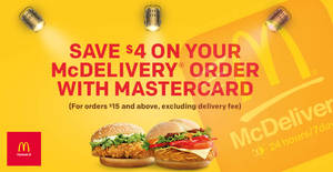 Featured image for (EXPIRED) (Fully Redeemed) Save $4 on your McDelivery order when you pay using Mastercard from now till 31st December 2018
