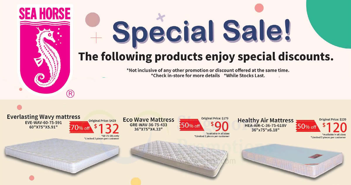 Featured image for Sea Horse: Up to 70% off selected furniture - mattresses, sofa & more from 20 Nov 2018