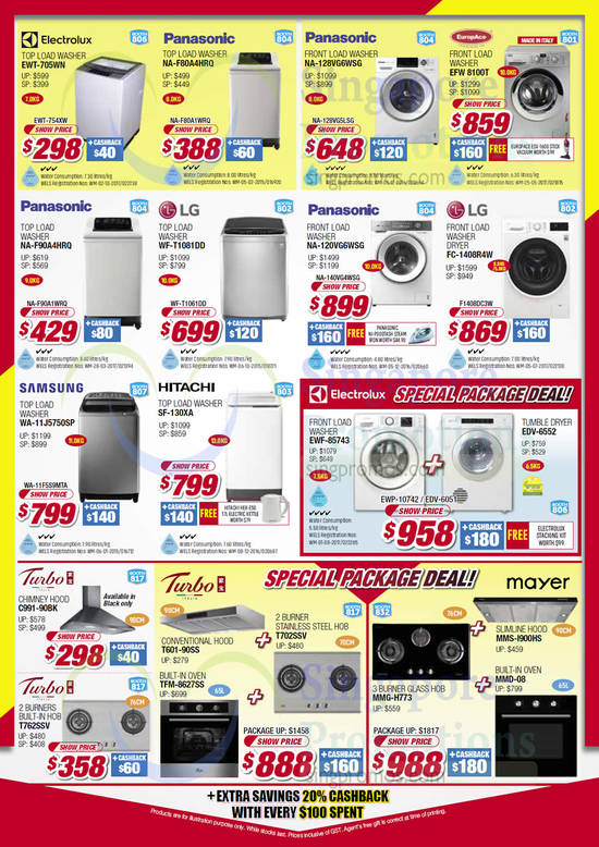 Washers, Hobs, Hoods, Panasonic, Turbo, LG, Electrolux