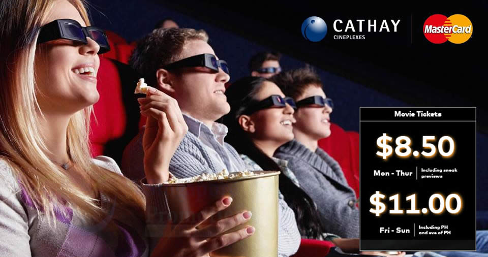 Featured image for Cathay Cineplexes: Enjoy discounted movie tickets from $8.50 with Mastercard credit/debit cards till 31 Mar 2019