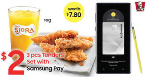 Featured image for (EXPIRED) KFC 3pcs Tenders Set meal for only $2 (worth $7.80) when you pay with Samsung Pay till 7 Jan 2019