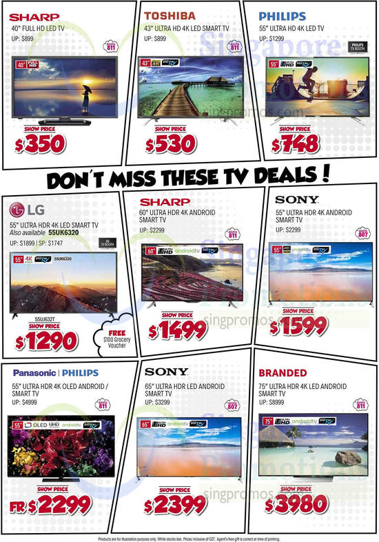 TVs Sharp, Toshiba, Philips. Panasonic, Sony