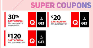 Featured image for (EXPIRED) Qoo10 Super Sale – grab 30%, $20 & $120 cart coupons! Valid till 24 Feb 2019