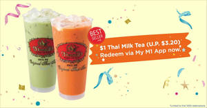 Featured image for (EXPIRED) Cha Tra Mue: $1 Signature Thai Milk Tea (U.P. $3.20) for M1 customers at three outlets till 29 Mar 2019