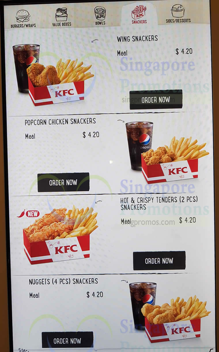 KFC’s dine-in/takeaway menu prices as of 5 March 2019