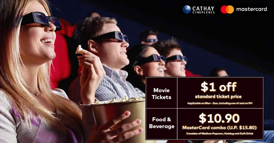 Featured image for Cathay Cineplexes: Enjoy $1 off movie tickets & a special F&B combo with Mastercard till 30 June 2019