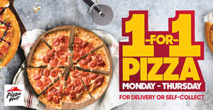 Featured image for Pizza Hut: Enjoy 1-FOR-1 pizzas via delivery/self-collect orders for a limited time (Mon-Thu)