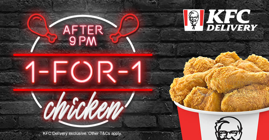 Featured image for KFC Delivery is offering 1 for 1 Chicken when you order between 9pm to 11pm from 10 June 2019