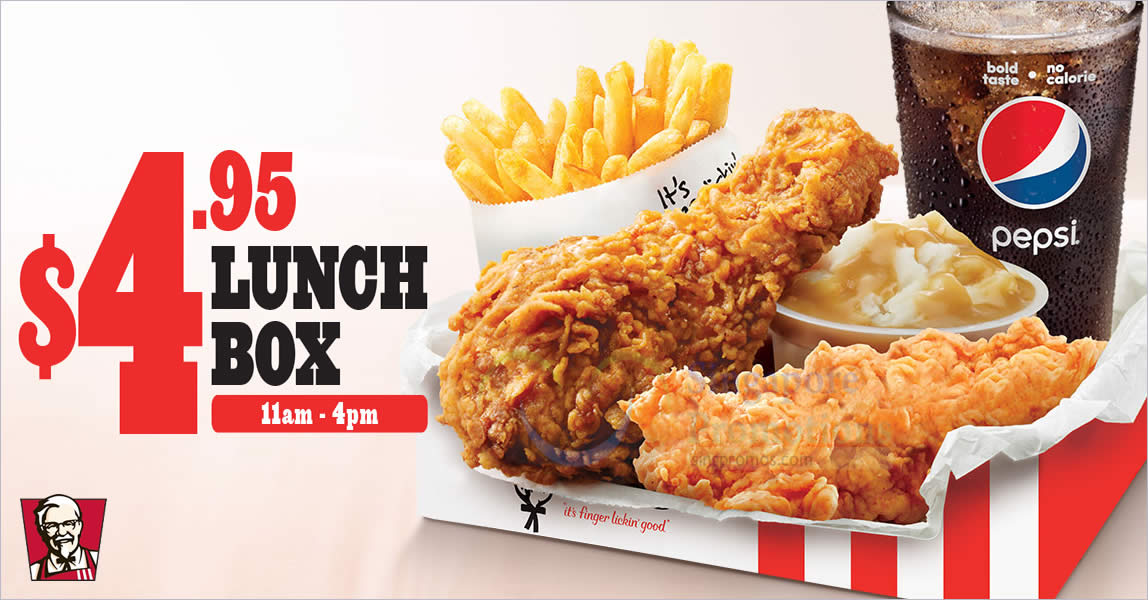 Featured image for KFC's $4.95 (U.P. $11.30) Lunch Box now available at most stores and via delivery from 11am to 4pm daily