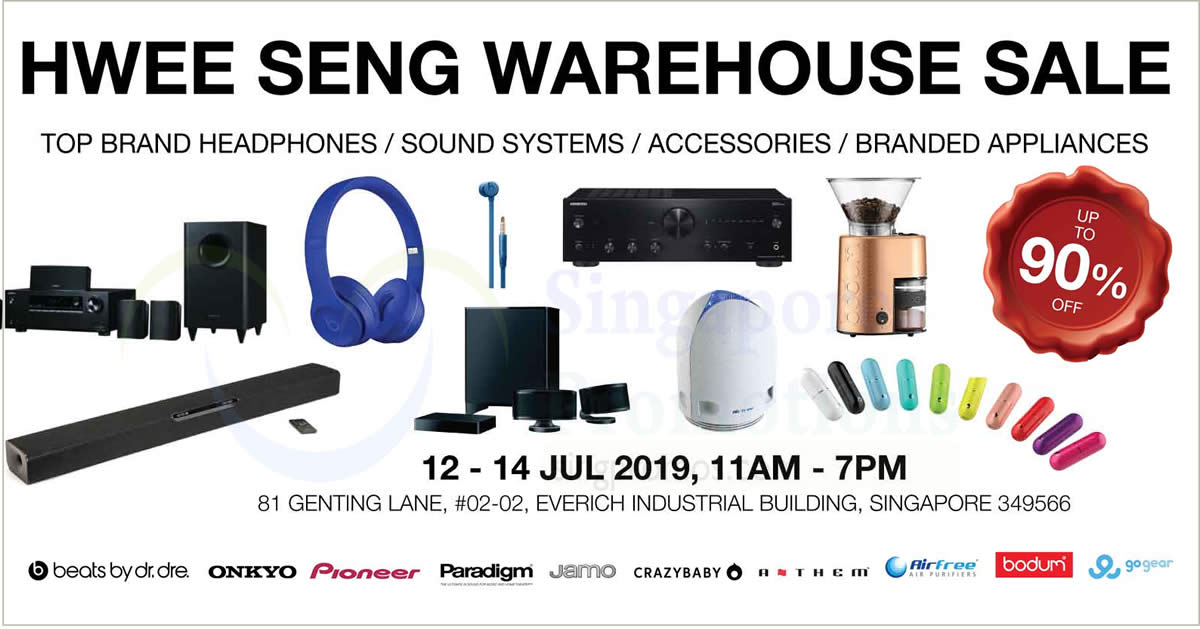 Featured image for Hwee Seng: Up to 90% off audio and branded appliances warehouse sale from 12 - 14 July 2019