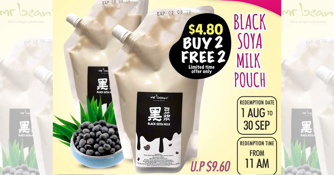 Featured image for Mr Bean's Black Soya Milk Pouch is going at "Buy-2-Get-2-Free" with this deal from 26 July 2019