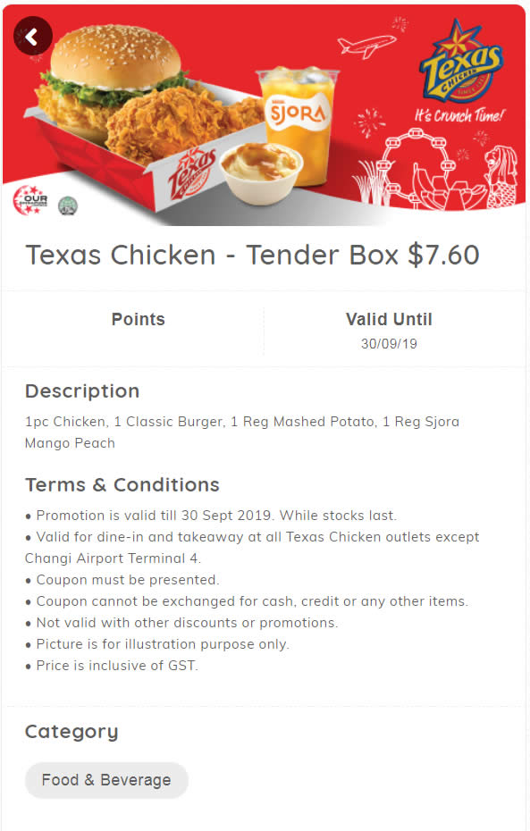 Texas Chicken special NDP coupon deals valid till 30 Sept 2019