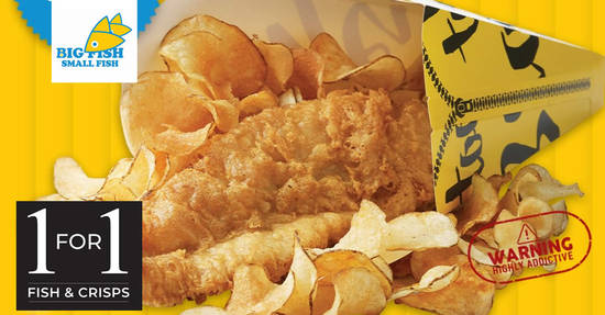 Big Fish Small Fish is offering 1-for-1 Fish & Crisps at JCube outlet till 30th Sept 2019 - 1