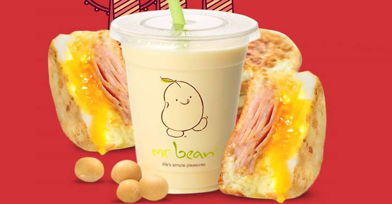 Featured image for Mr Bean NDP Promotion: $5.40 (U.P. $8.20) for 1 x Classic Soya Milk (16oz) + 2 x Ham n Cheese Eggwich deal from 9 Aug 2019