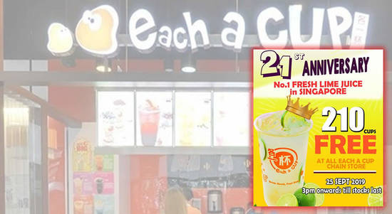Featured image for Each-a-Cup is offering free cups of No. 1 Fresh Lime Juice at all chain stores on 25 September 2019
