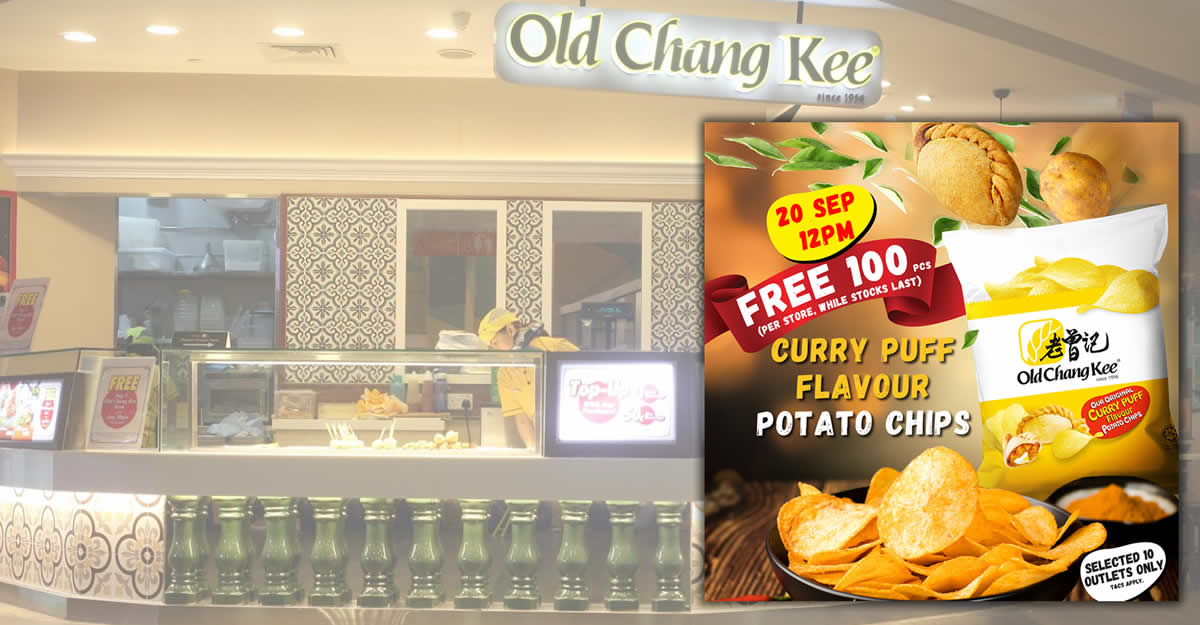 Featured image for Old Chang Kee is giving away free Curry Puff Flavour Potato Chips at 10 selected outlets on 20th Sept 2019