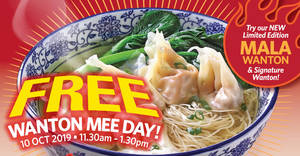 Featured image for (EXPIRED) Hong Kong Sheng Kee Dessert Free Wanton Mee Day on 10 October 2019
