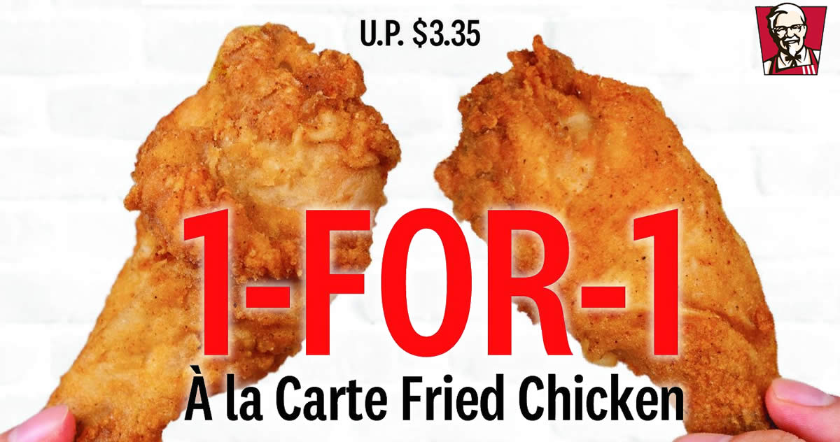 Featured image for KFC: 1-for-1 A la Carte Fried Chicken at Paya Lebar Quarter till 27 Oct 2019