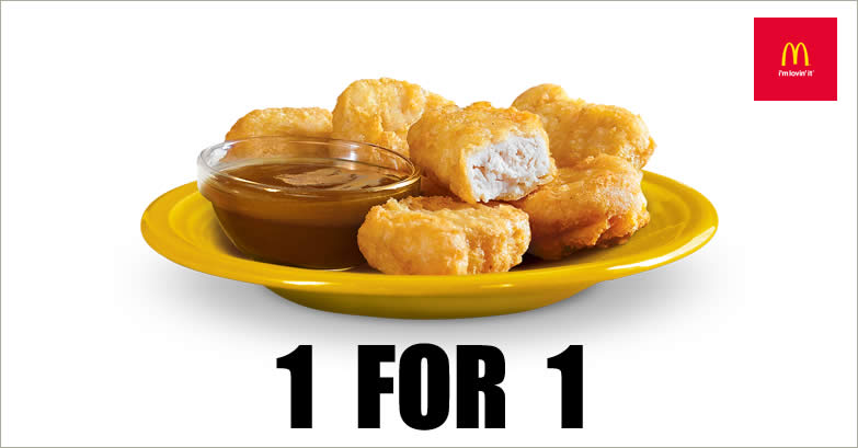 Featured image for McDonald's S'pore: 1-for-1 6pc Chicken McNuggets® deal on 21 Dec 2021