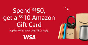 Featured image for Amazon.sg: Spend $50, get a $10 Amazon Gift Card when you pay via Visa cards till 24 December 2019