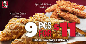 Featured image for (EXPIRED) KFC: Get 9pcs for $11 (4pcs Sour Cream & Onion Chicken + 5pcs Hot & Crispy Tenders) on 26, 27 and 30 Dec 2019