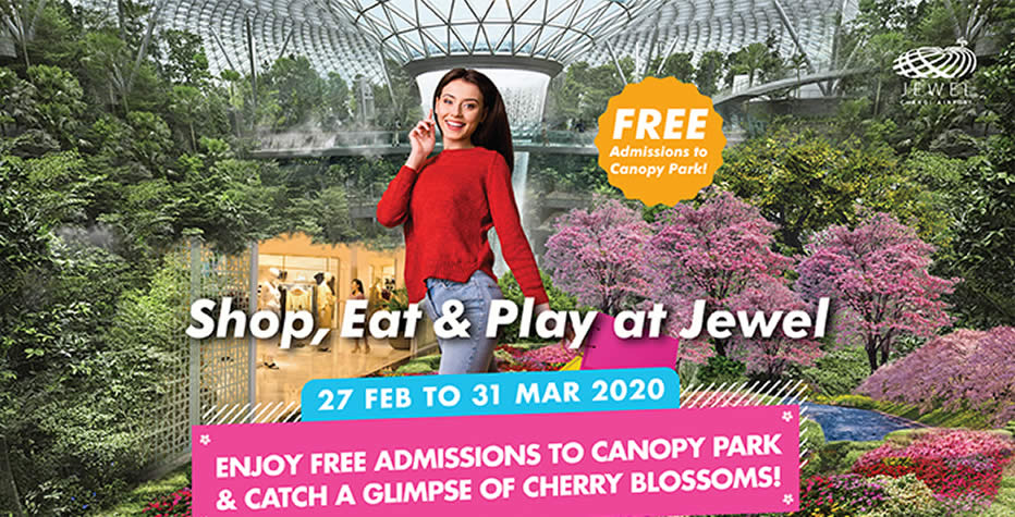 Featured image for Jewel Changi Airport: Enjoy free admission to Canopy Park and catch a glimpse of Cherry Blossoms till 31 March 2020