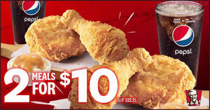 Featured image for (EXPIRED) Grab two sets of KFC’s 2-piece meal at only $10 (U.P. $22.20) for one-day only on 29 February 2020