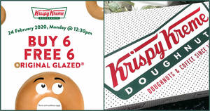 Featured image for (EXPIRED) Krispy Kreme will be offering a Buy-6-Get-6-Free Original Glazed doughnuts deal on 24 February 2020