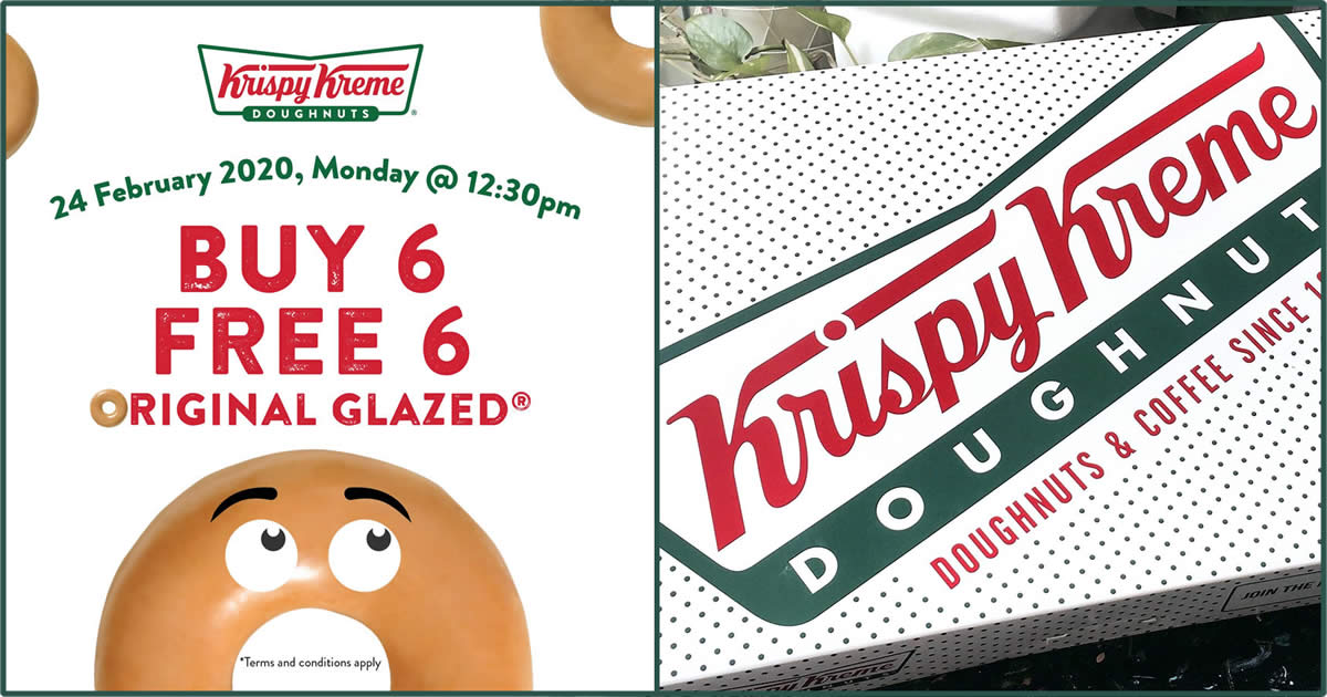 Featured image for Krispy Kreme will be offering a Buy-6-Get-6-Free Original Glazed doughnuts deal on 24 February 2020