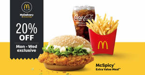 Featured image for (EXPIRED) McDonald’s is offering 20% off McSpicy Extra Value Meal via delivery orders till 26 February 2020