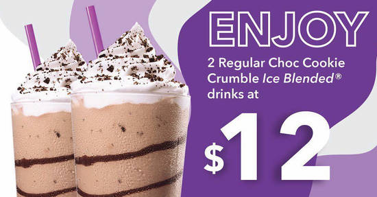The Coffee Bean & Tea Leaf: $12 for two Choc Cookie Crumble Ice Blended® drinks for orders via Foodpanda (From 22 Feb) - 1