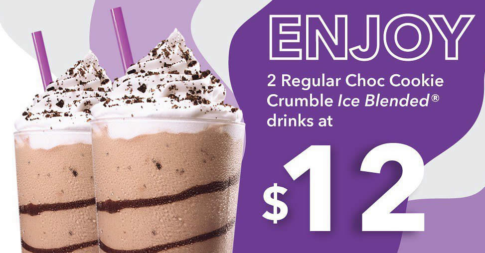 Featured image for The Coffee Bean & Tea Leaf: $12 for two Choc Cookie Crumble Ice Blended® drinks for orders via Foodpanda (From 22 Feb)